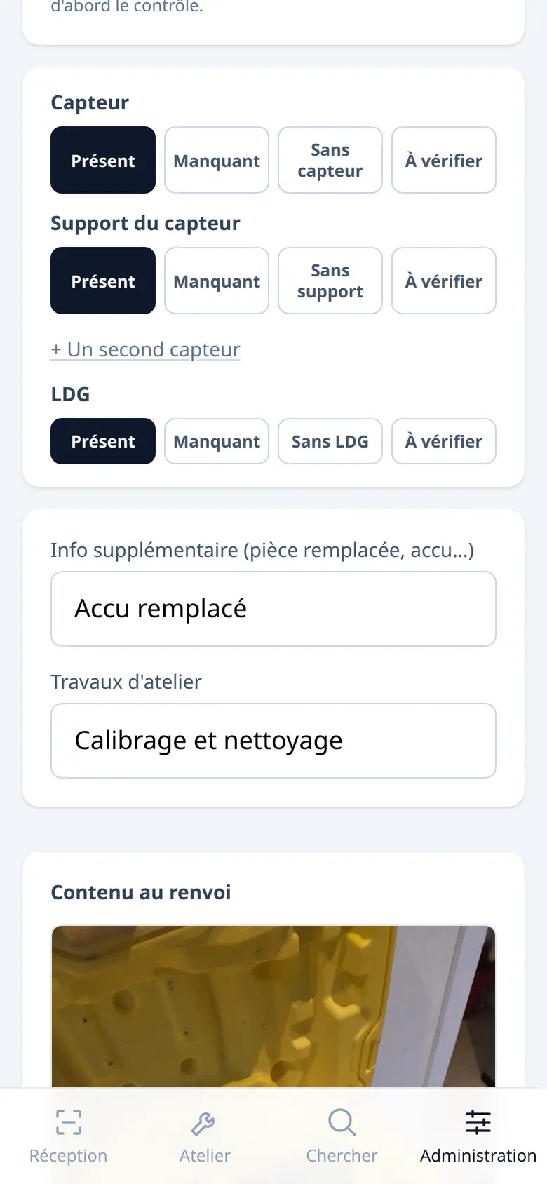 Écran d'un appareil : la présence de chaque accessoire et les travaux d'atelier